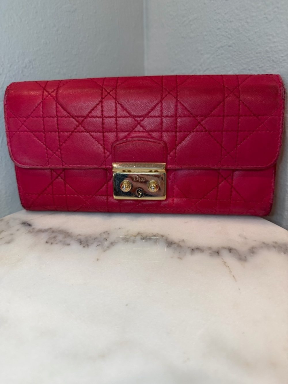 Dior Red Cannage Quilted Leather wallet with Gold Lock